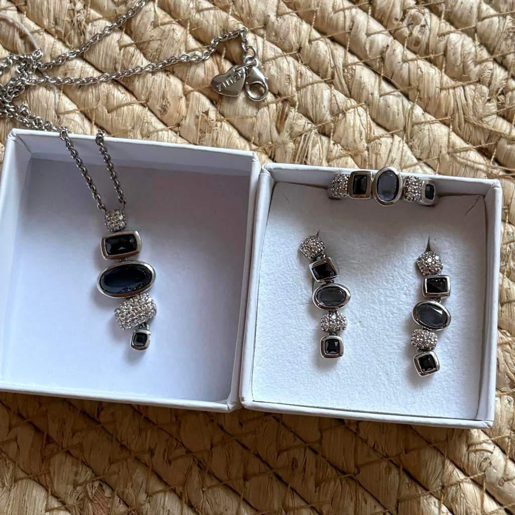 Zilver Zinzi sieradenset met donkere stenen, Ophalen, Zo goed als nieuw, Zilver, Overige merken
