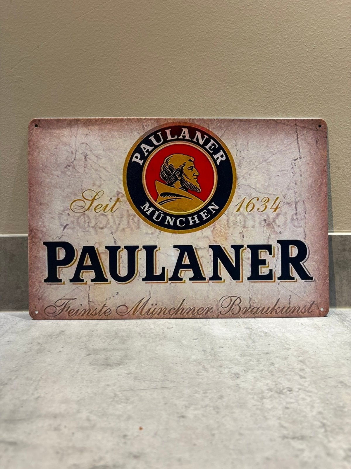 Mancave Bar Café Wanddecoratie metalen bordje Paulaner bier, Ophalen of Verzenden, Zo goed als nieuw, Reclamebord, Plaat of Schild