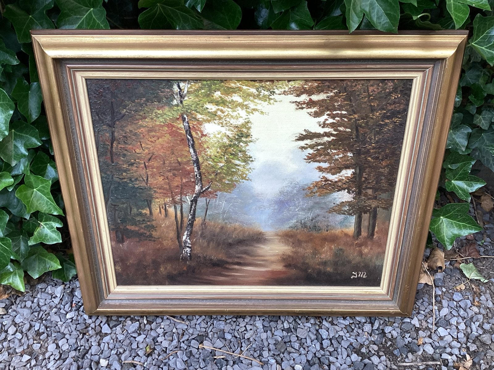 Schilderij J.M. - Boslandschap met pad (51x61 cm), Antiek en Kunst, Ophalen