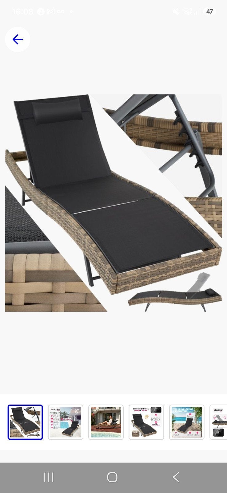 Tectake ligstoel Wicker NIEUW IN DOOS, Ophalen, Nieuw, Wicker