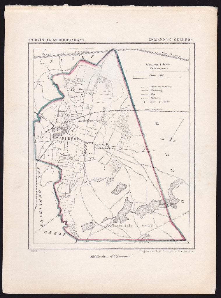 origineel, net Kuyperkaartje van de gemeente Geldrop, 1866, Boeken, Atlassen en Landkaarten, Gelezen, Ophalen of Verzenden, Landkaart