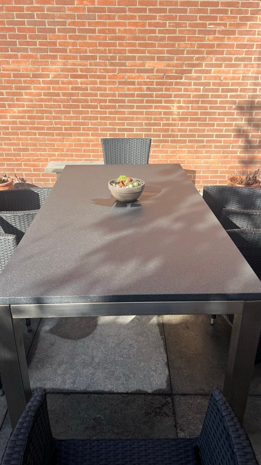 Moderne rechthoekige tuintafel met RVS onderstel!, Tuin en Terras, Ophalen, Gebruikt, Rechthoekig, Rvs