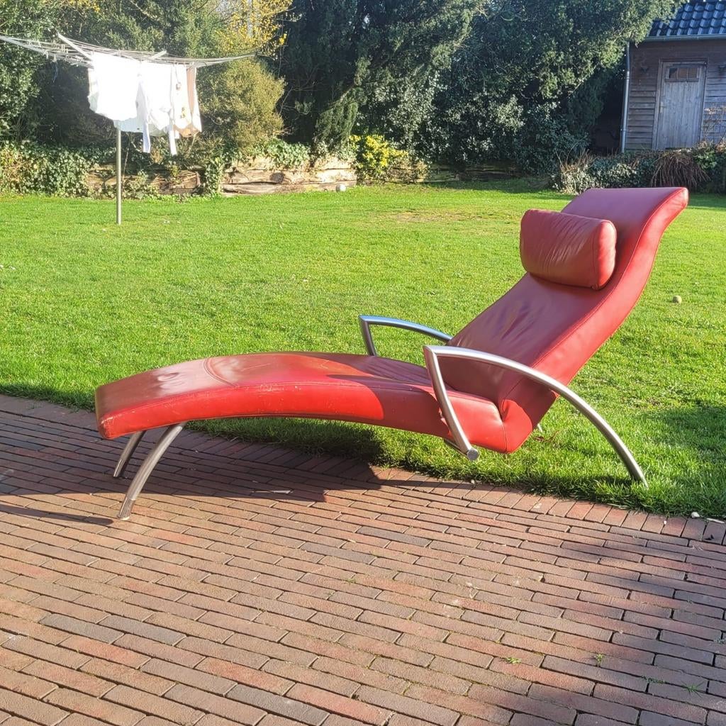 Rolf Benz Designer Lounge Stoel - Rood Leer, Ophalen, Gebruikt, Leer, Eén