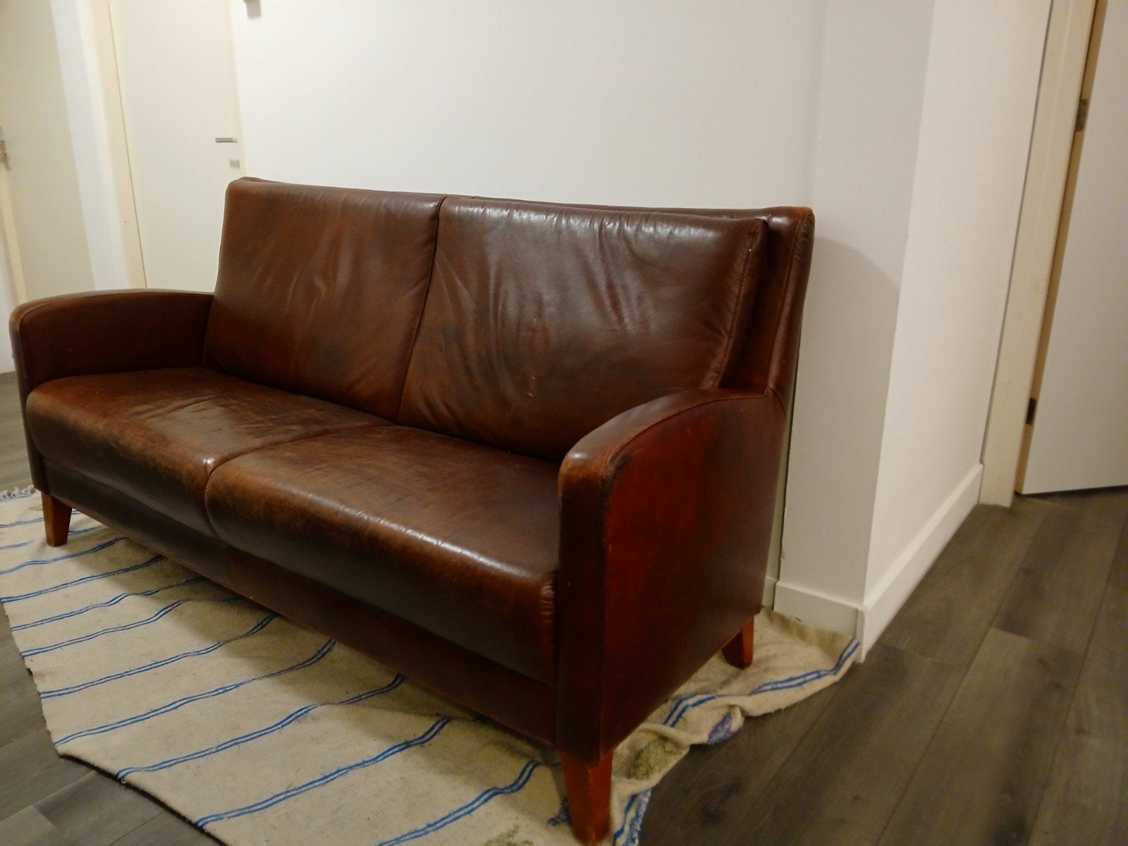 Leren tweepersoonsbank - Vintage bruin, Gebruikt, 150 tot 200 cm, Vintage, Tweepersoons