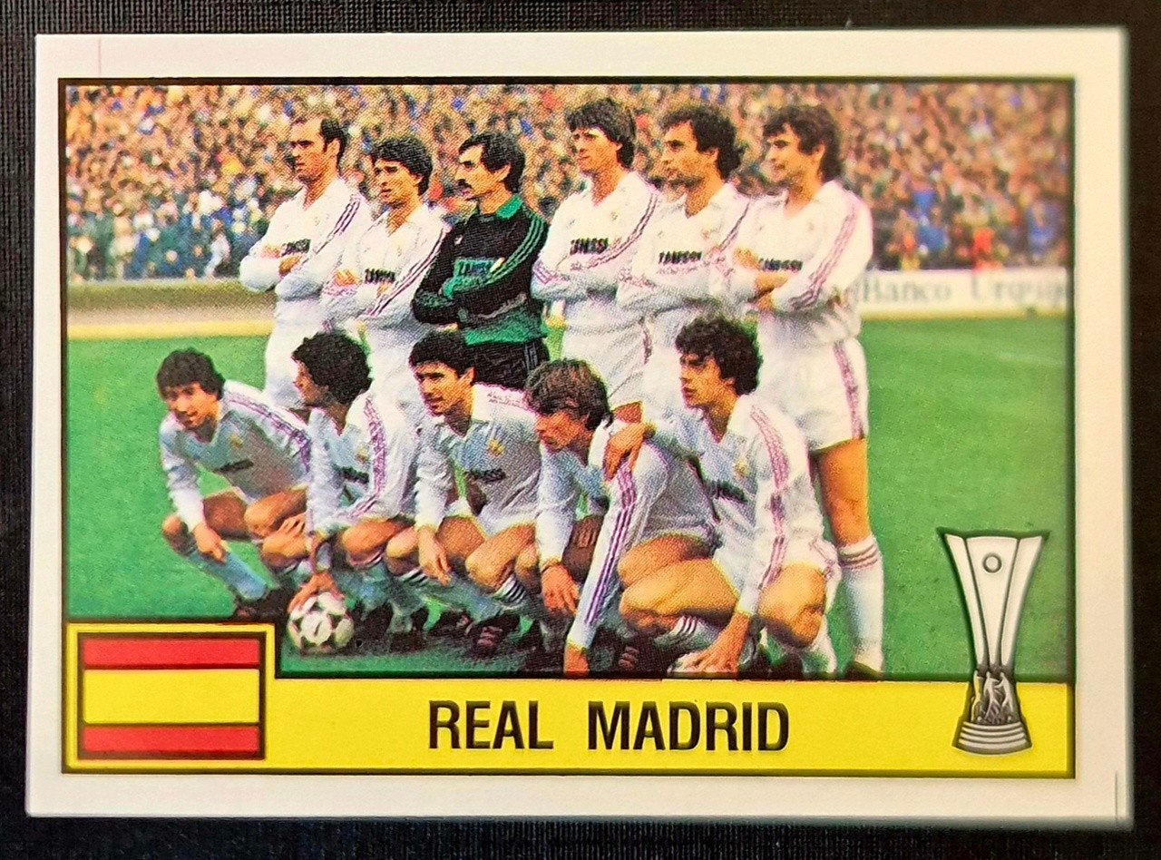 Panini voetbal '85 sticker Real Madrid, 1984/1985, Ophalen of Verzenden, Zo goed als nieuw, Buitenlandse clubs, Poster, Plaatje of Sticker