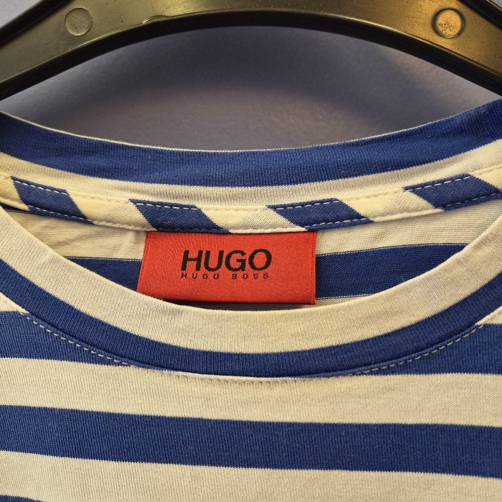 Hugo Boss shirt blauw wit gestreept logo in rood mt XS 51322, Blauw, ., Hugo Boss, Ophalen of Verzenden