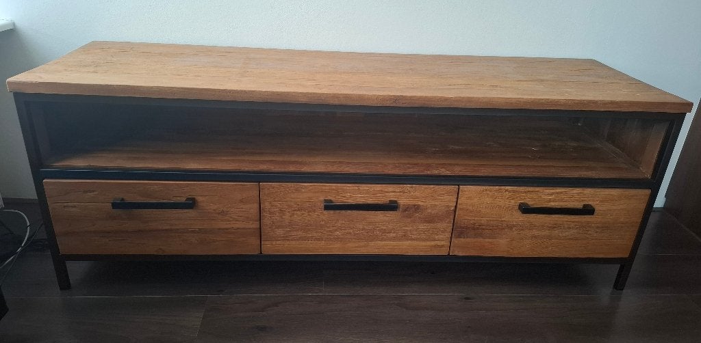 Teakhout tv meubel, Huis en Inrichting, Ophalen, Teakhout, 150 tot 200 cm, Zo goed als nieuw