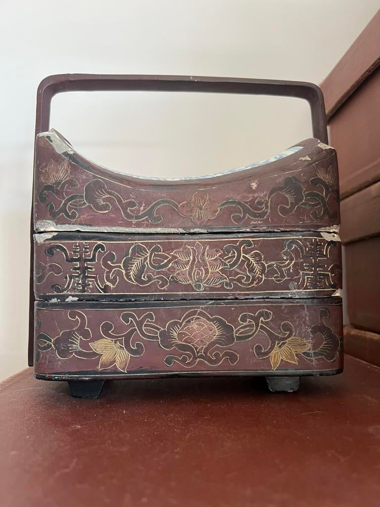 ANTIEK CHINESE LAKDOOS/ TIFFINDRAGER, Antiek en Kunst, Ophalen of Verzenden