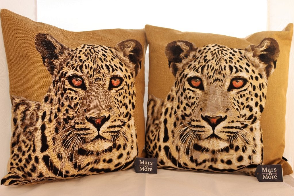 2 Prachtige panter sierkussens Gobelin(Mars&More)(NIEUW)., Ophalen, Afneembare hoes, Overige kleuren, Vierkant