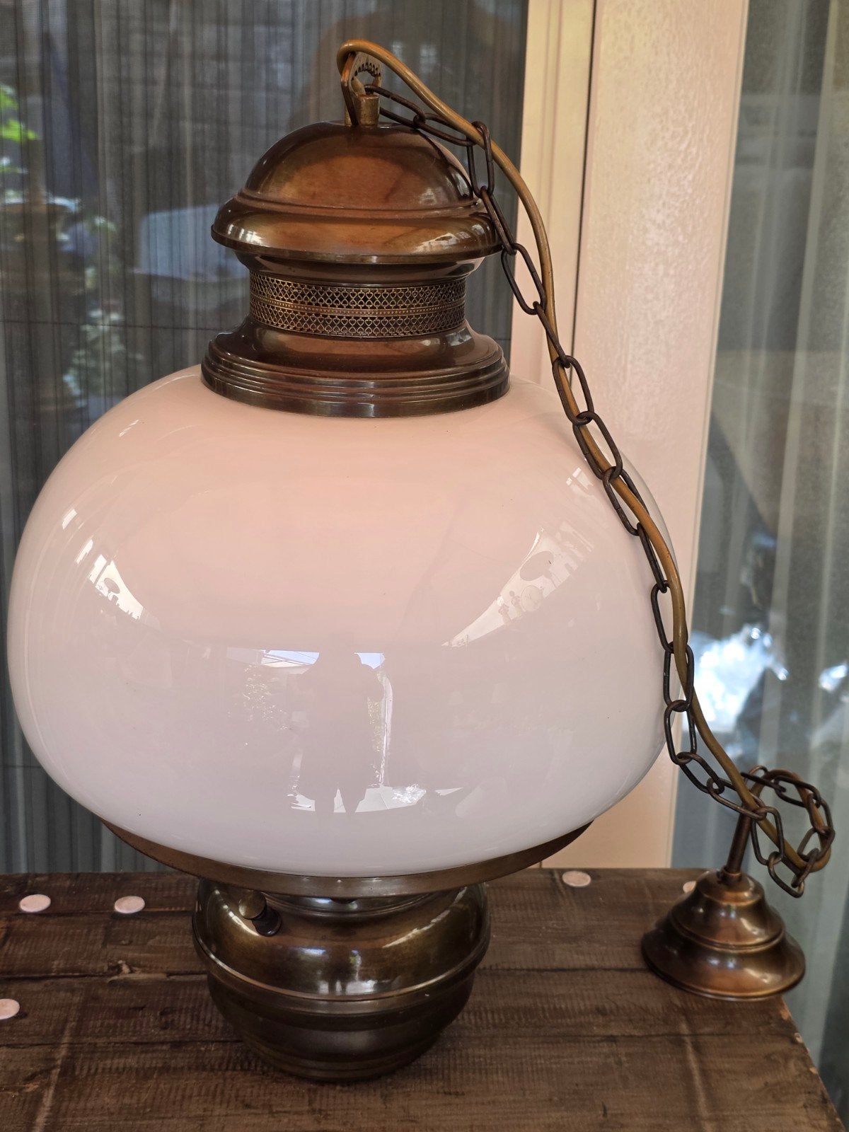 zeer mooie nostalgische lamp met onderverichting., Ophalen of Verzenden