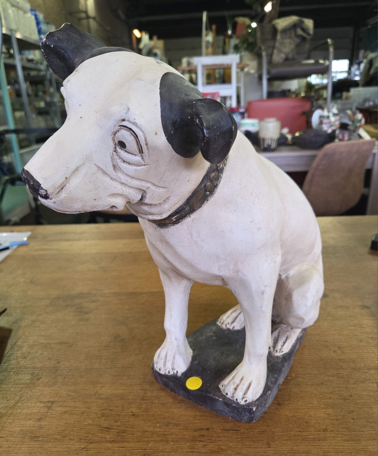 vintage houten beeld terrier Nipper RCA, Ophalen of Verzenden, Gebruikt, Dier
