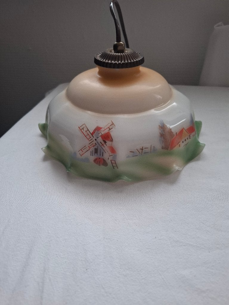 vintage glazen hanglamp 12 hoekig, Ophalen of Verzenden, Gebruikt, Glas, E27 (groot)