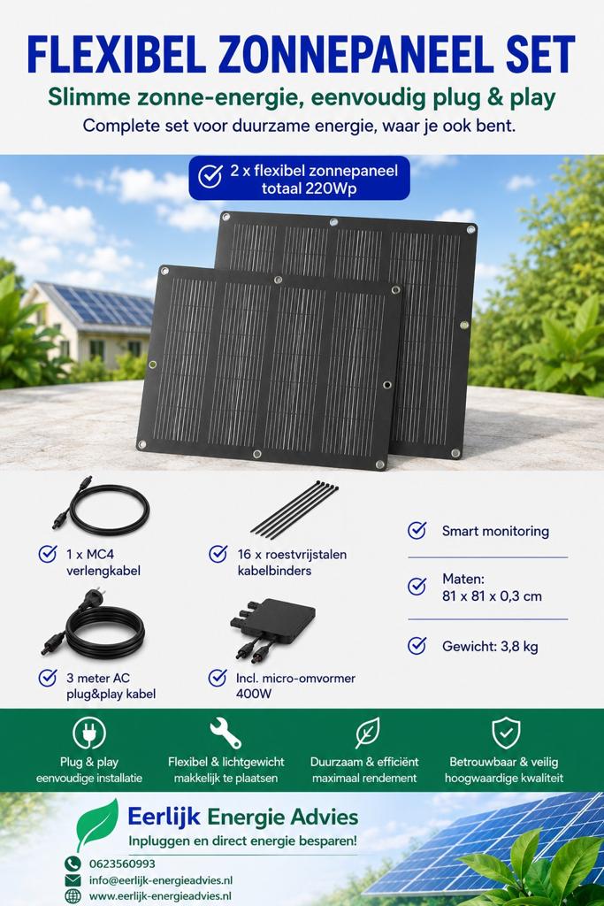 Flexibel Zonnepanelen 220Wp Complete Plug&Play set, Ophalen, Nieuw