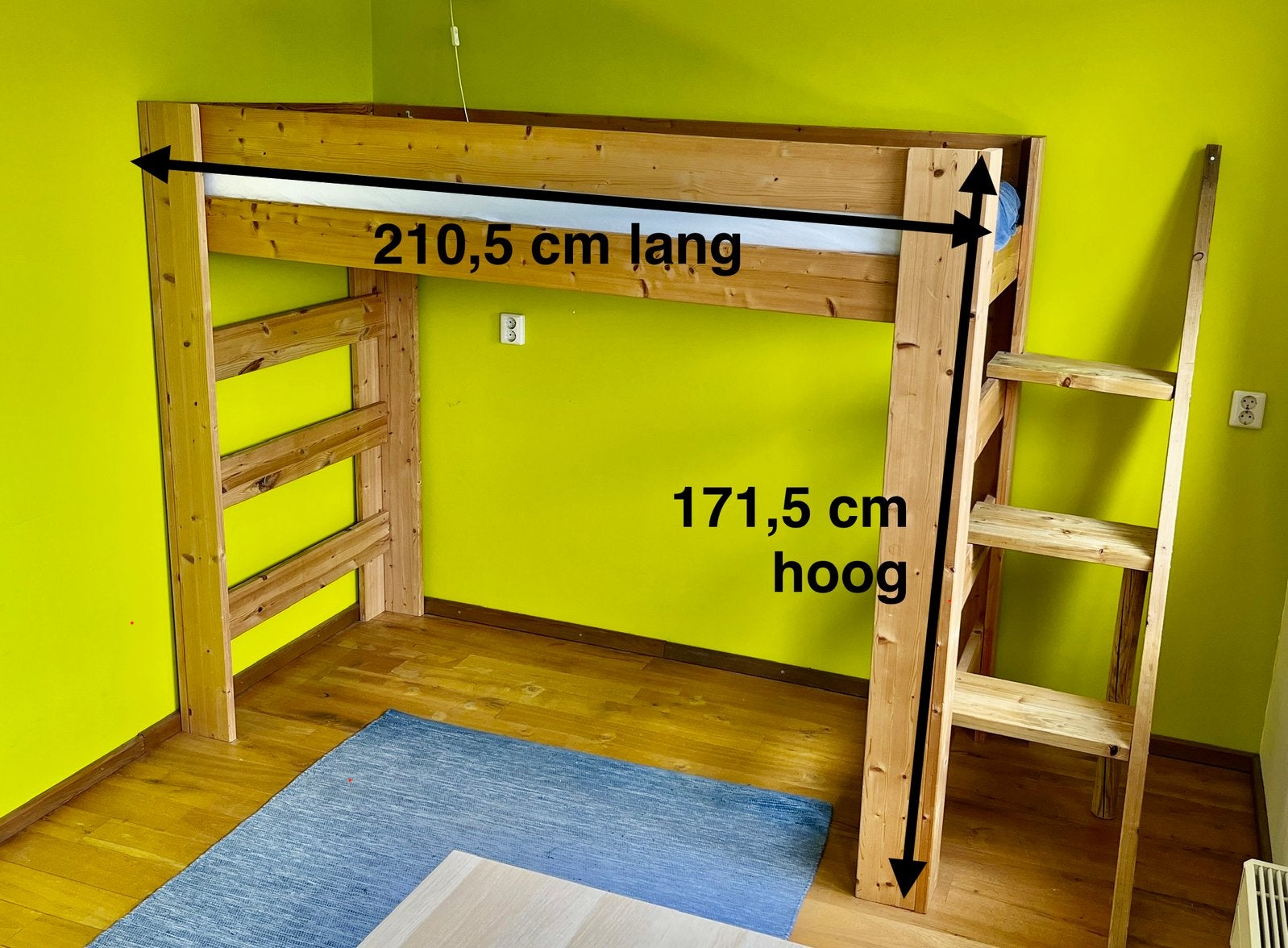 Houten hoogslaper 200x90 cm, Ophalen, Gebruikt, Eenpersoons, 160 tot 180 cm