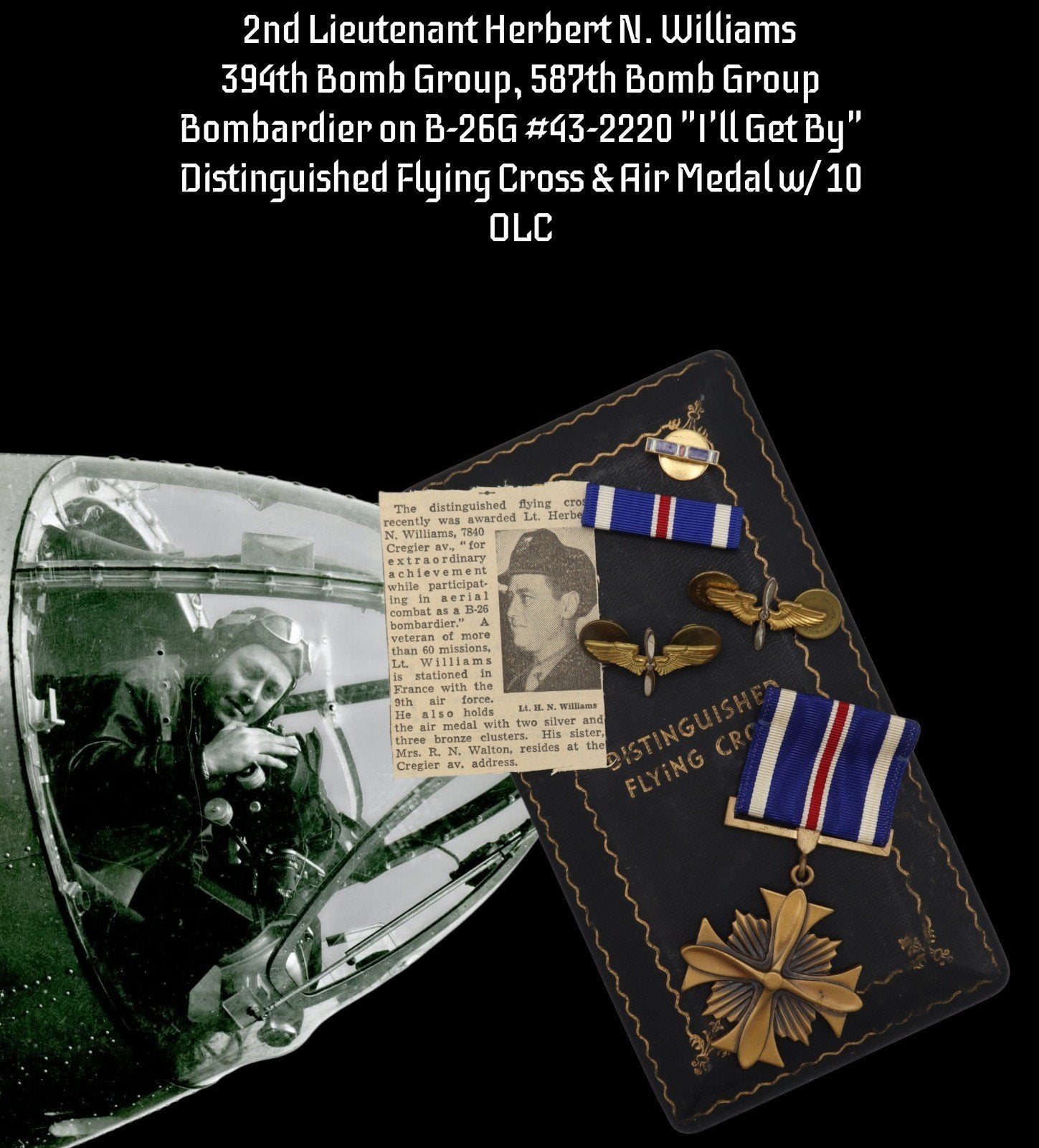 US WWII B-26 Marauder Bombardier Distinguished Flying Cross, Verzamelen, Ophalen of Verzenden, Luchtmacht, Amerika, Lintje, Medaille of Wings