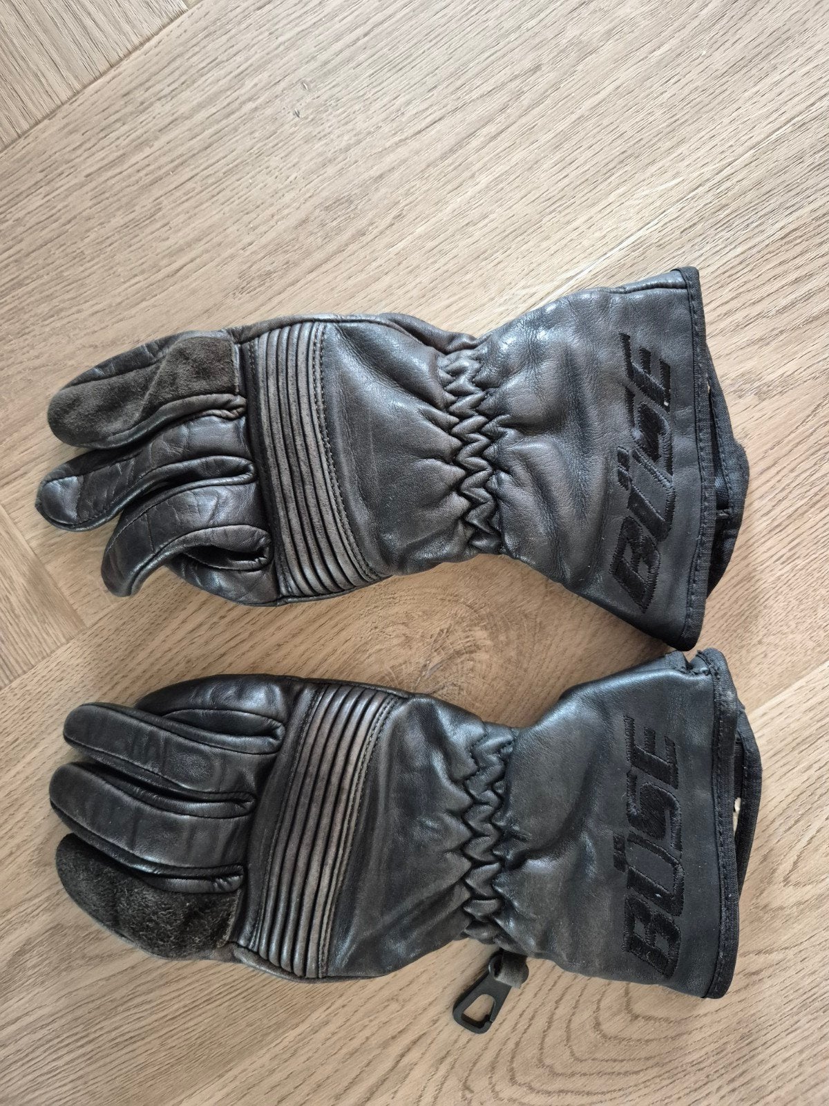 Leren motorhandschoenen, nierband en kol., Motoren, Ophalen, Tweedehands, Dames, Handschoenen