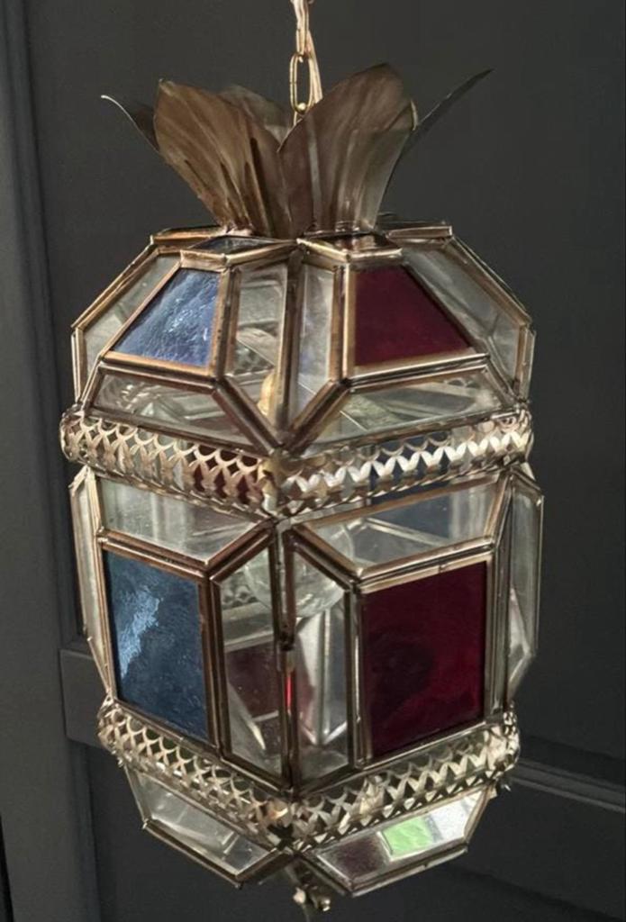 Vintage Marokkaanse Ananas Lamp - Hanglamp met Glas-in-lood, Ophalen