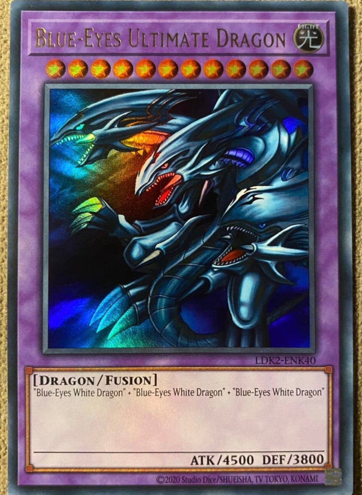 Yu-Gi-Oh! Blue-Eyes Ultimate Dragon LDK2 Print !, Hobby en Vrije tijd, Ophalen of Verzenden, Zo goed als nieuw, Losse kaart, Foil
