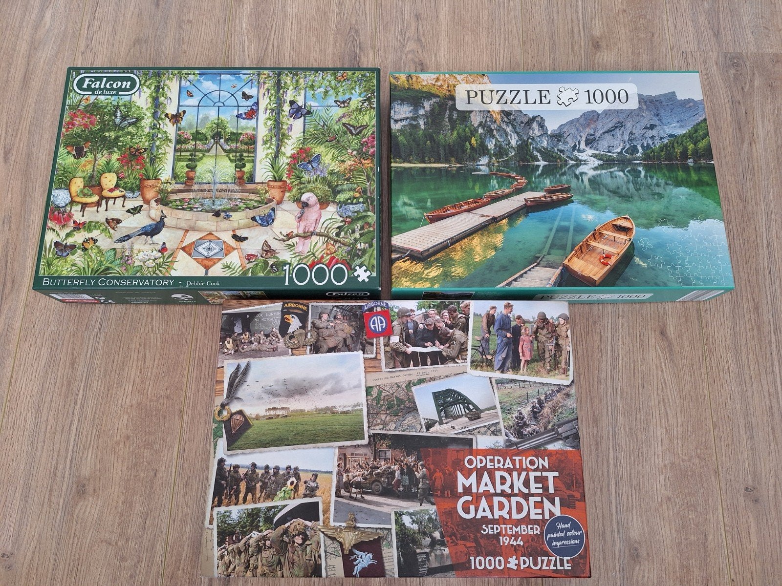 3x 1000 stukjes puzzels: Falcon, Meer, Market Garden, Ophalen of Verzenden, 500 t/m 1500 stukjes, Zo goed als nieuw, Legpuzzel