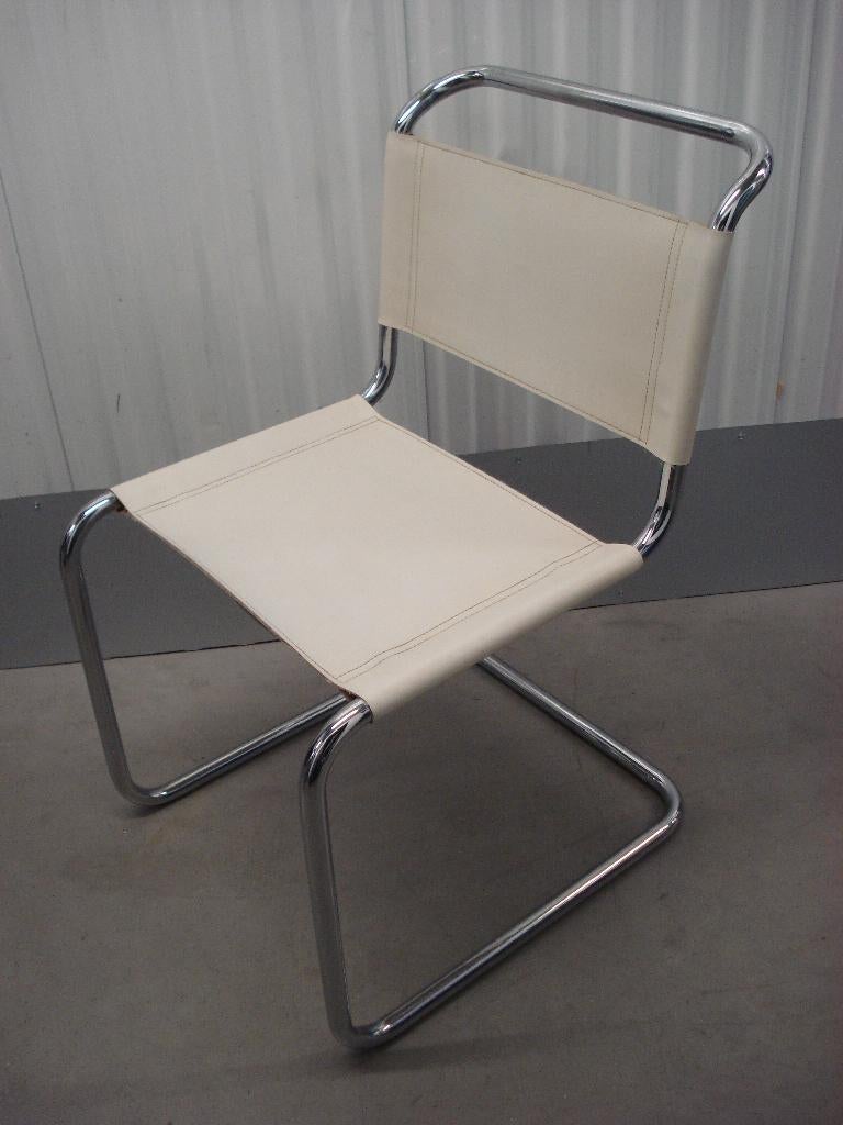 2x Mart Stam S33 stoel wit leer Bauhaus cantilever buisframe, Gebruikt, Twee, Wit, Vintage Bauhaus Design