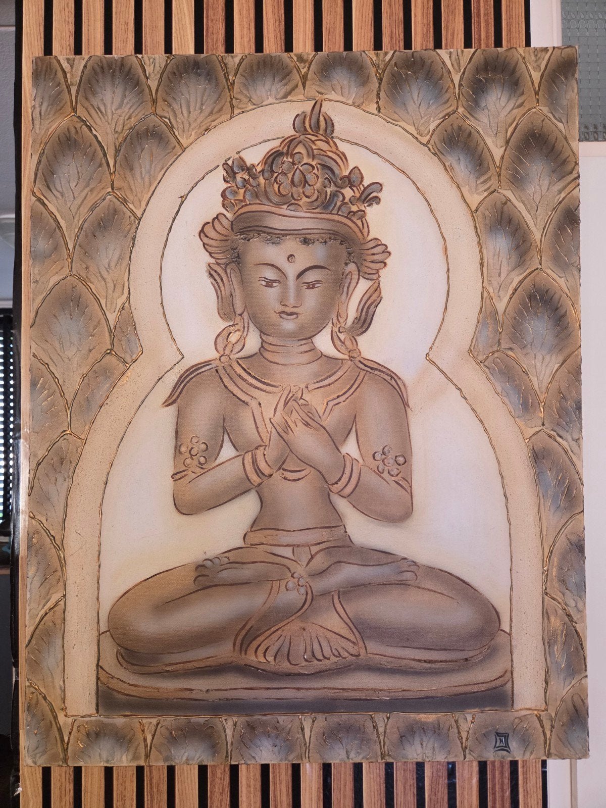Boeddha Wanddecoratie - Reliëf Kunstwerk, Tibet, Wanddecoratie, Bruin, Handgemaakt