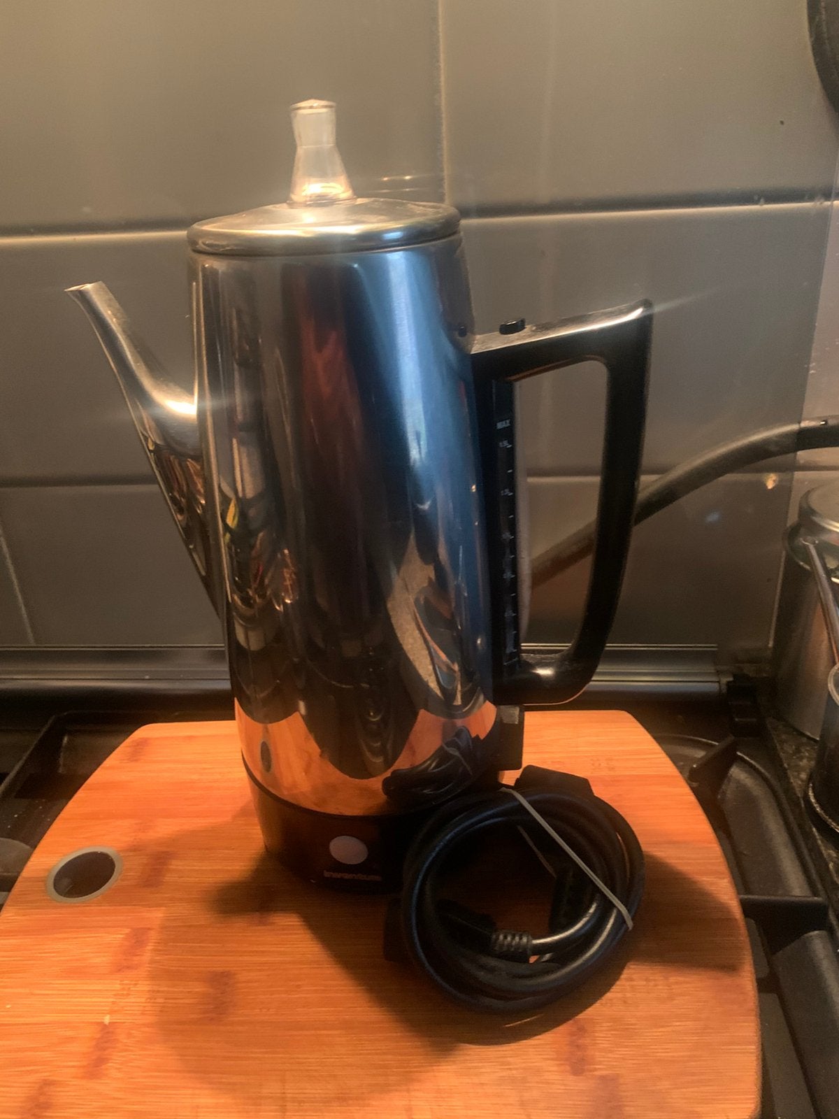 Vintage RVS Percolator Koffiezetapparaat, Witgoed en Apparatuur, Koffiezetapparaten, Gebruikt, Koffiemachine, Gemalen koffie, Ophalen of Verzenden