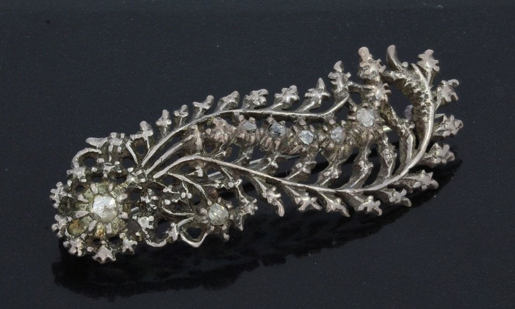 Diamanten antieke veer broche Friesland zilver 19e eeuws, Verzenden, Zilver, Broche, Met edelsteen
