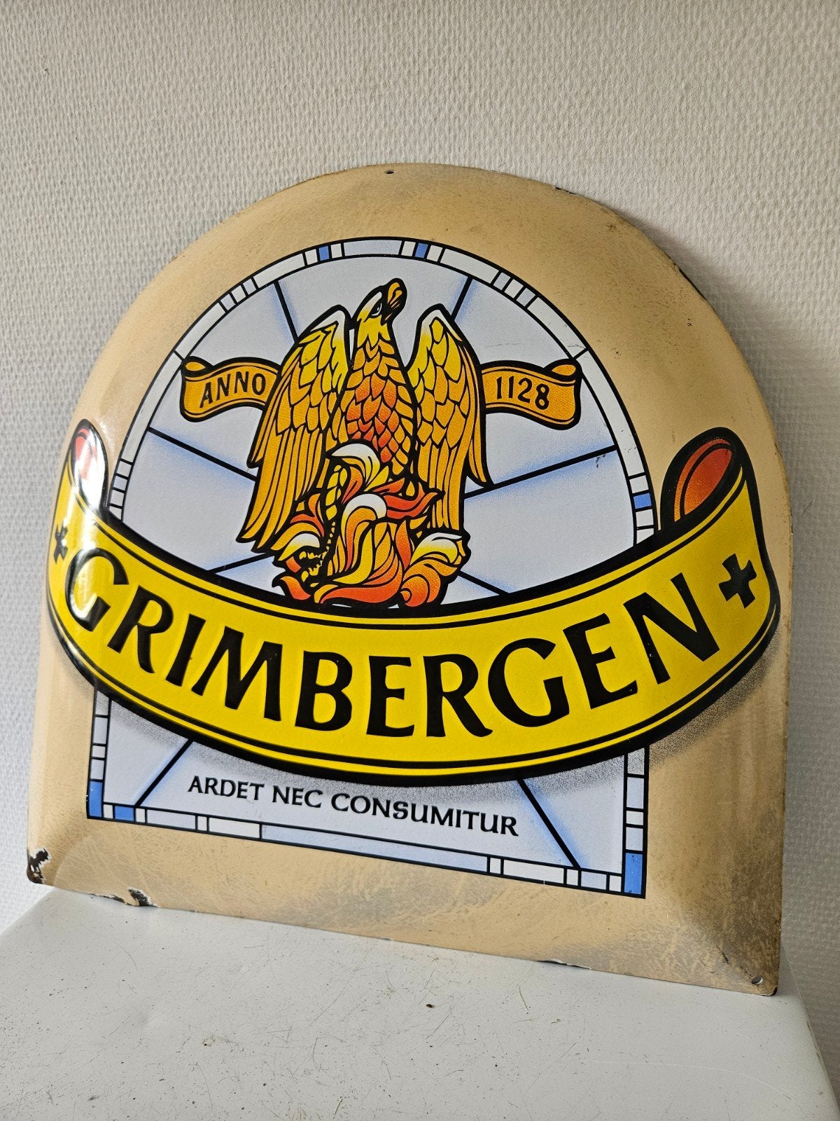 Vintage Grimbergen Emaille Reclamebord - Anno 1128, Ophalen of Verzenden