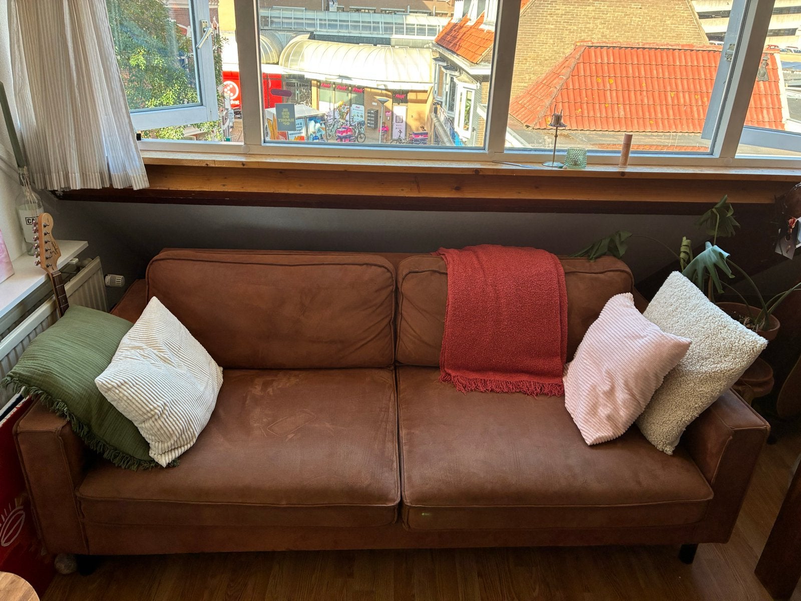 Cognac tweezitsbank - 203x97 cm, Ophalen, Gebruikt, Tweepersoons, 75 tot 100 cm