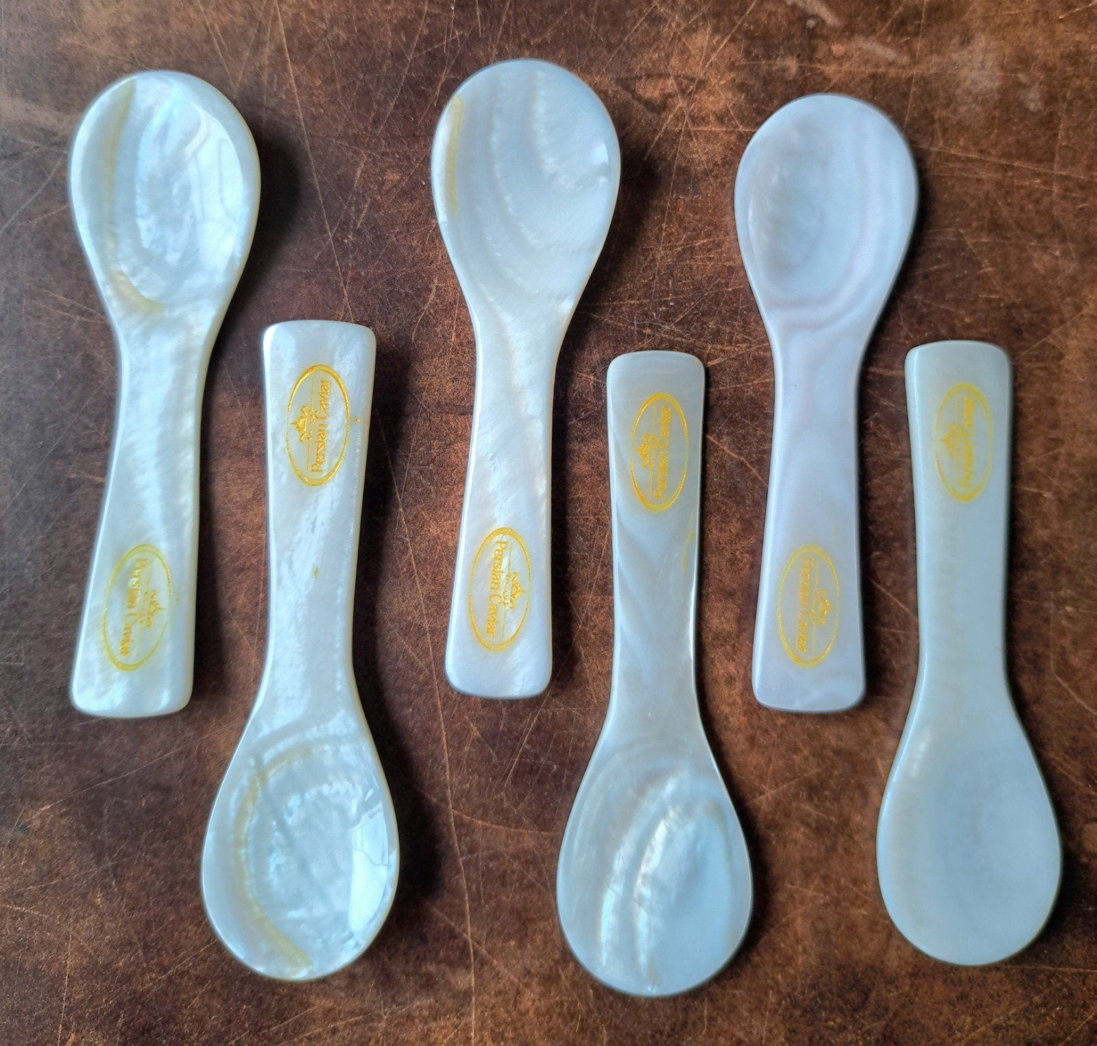 Set van 6 parelmoeren kaviaarlepeltjes, 7 cm, Ophalen of Verzenden