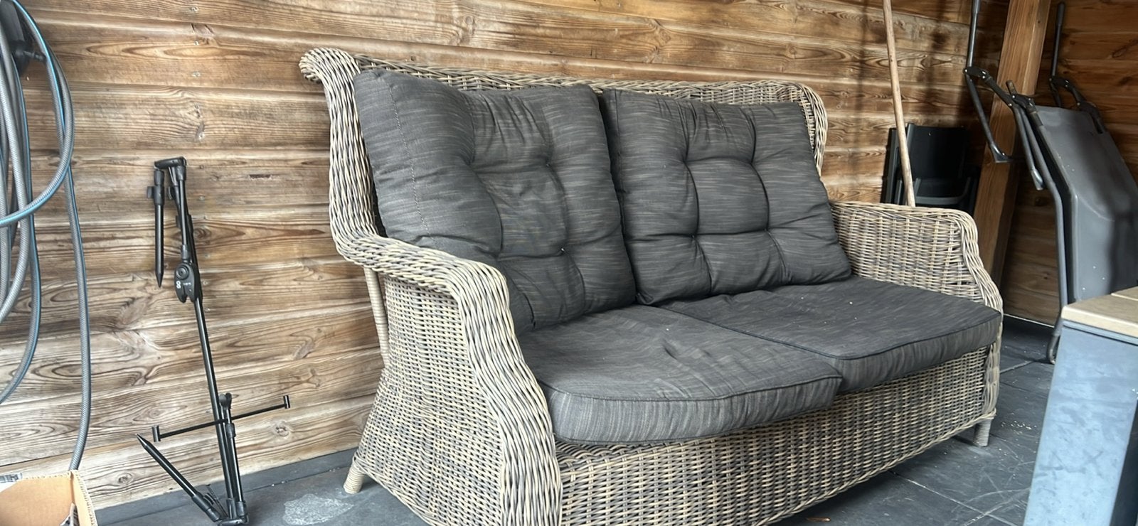 Prachtig Wicker Tuinbankje met Kussens, Tuin en Terras, Ophalen of Verzenden, Gebruikt, Wicker