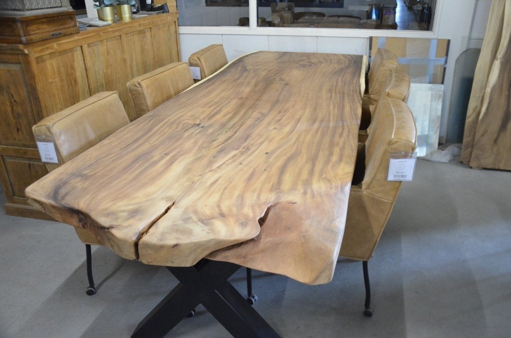 Boomstamtafel 300 cm suar -BT 228 - 3 meter boomstamtafel, Overige houtsoorten, 100 tot 150 cm, Ophalen of Verzenden, Vijf personen of meer
