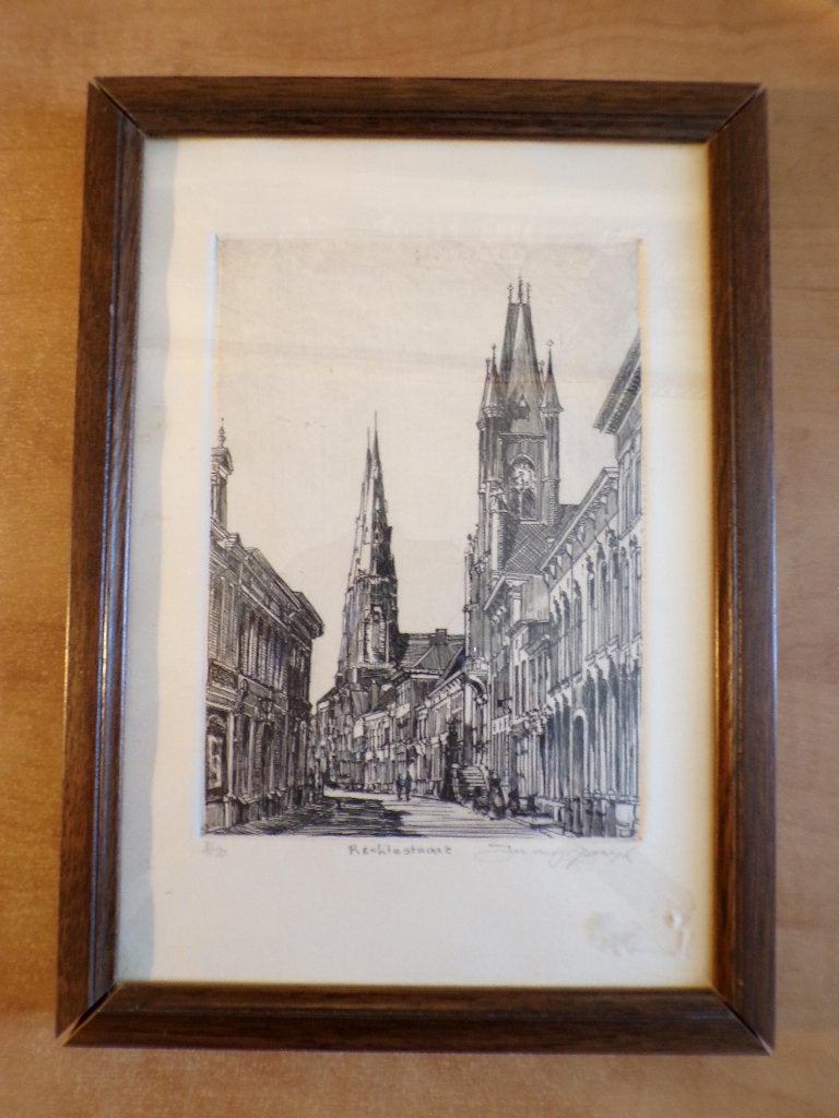 ets Rechtestraat Eindhoven omstreeks 1900, Jan van Rijsewijk, Antiek en Kunst, Stadsgezicht, 27 cm, Ophalen of Verzenden, Met tekst