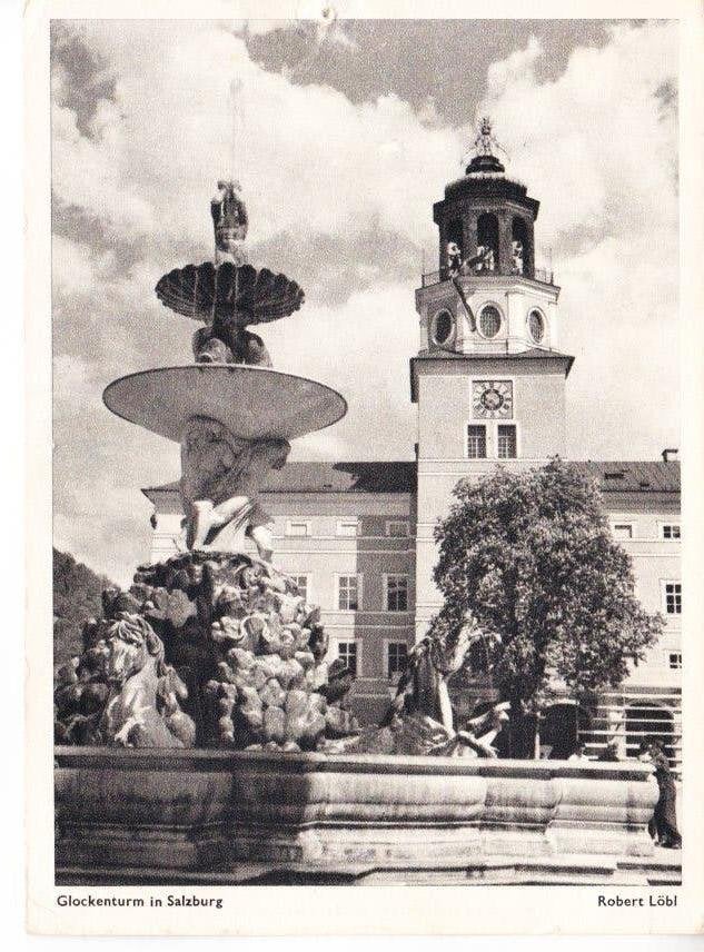 Glockenturm en Residenzbrunnen Salzburg. 09-09, Ophalen of Verzenden, 1940 tot 1960, Gelopen, Oostenrijk