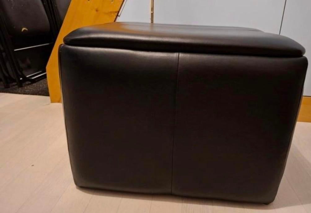 Zwarte poef leer, Ophalen, Rond, Leer, Minder dan 50 cm