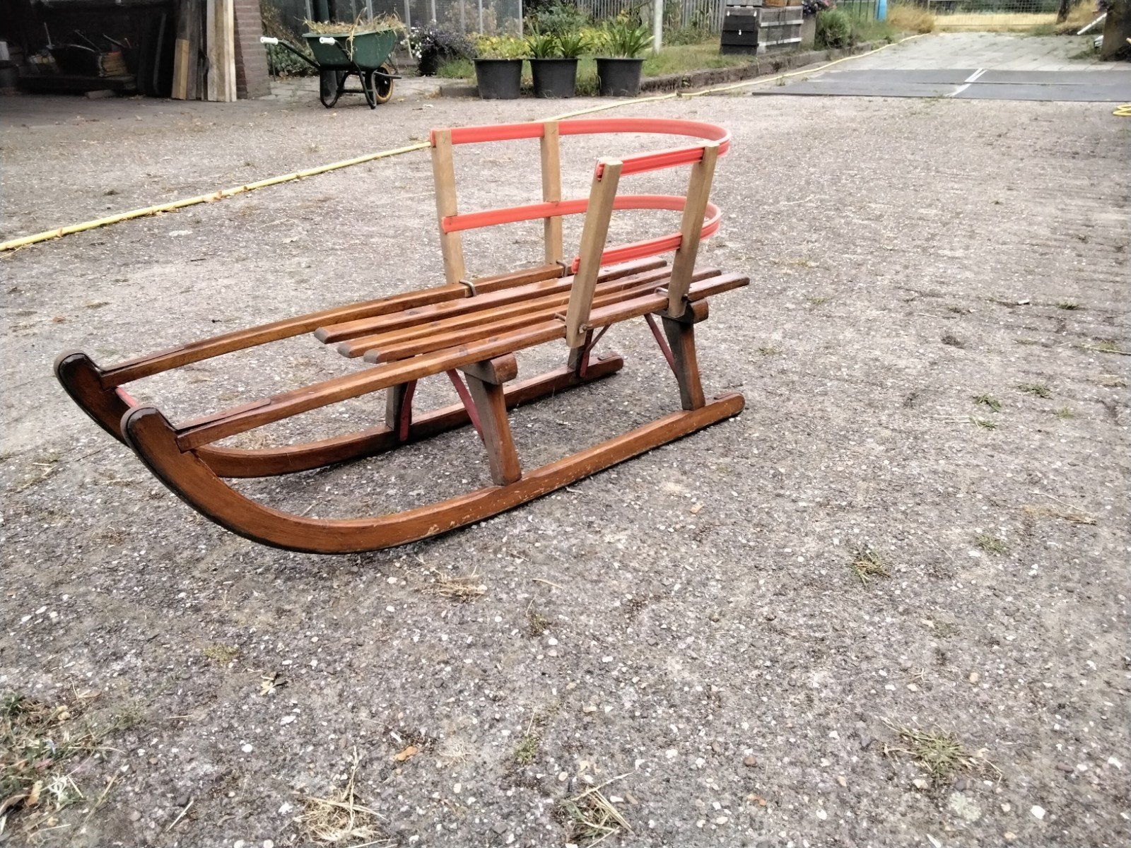 ouderwetse slee, slede, Ophalen, Rugleuning, Gebruikt, Hout