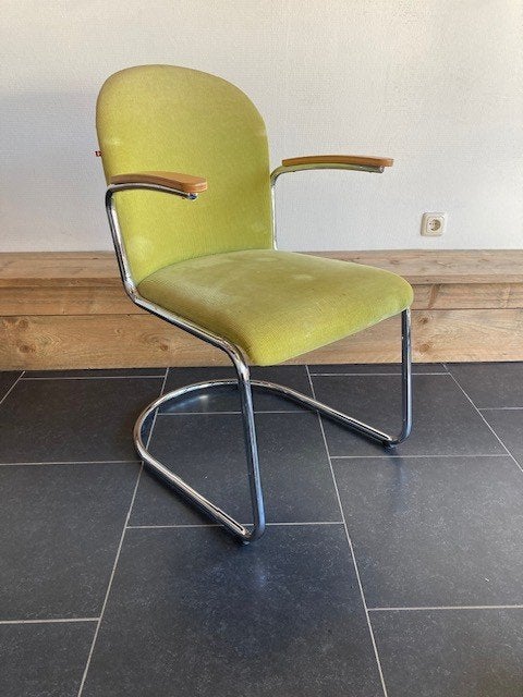 3 Gispen 413 RL stoelen, chroom, nieuwe ribstof naar keuze, Gebruikt, Drie, Design, Stof