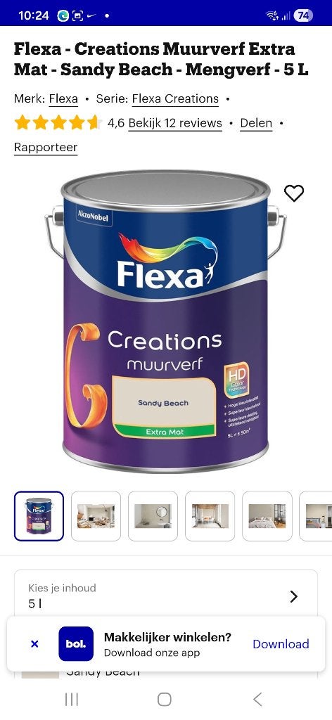 Flexa creations Sandy Beach 2x 5 liter voor maar 125 euro, Ophalen, 5 tot 10 liter, Beige, Nieuw
