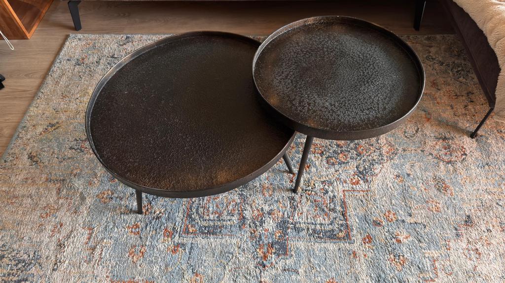 WOOOD Bounds Bijzettafels – Set van 2 – Antique Gold, Huis en Inrichting, Tafels | Bijzettafels, Ophalen, Minder dan 45 cm, Gebruikt