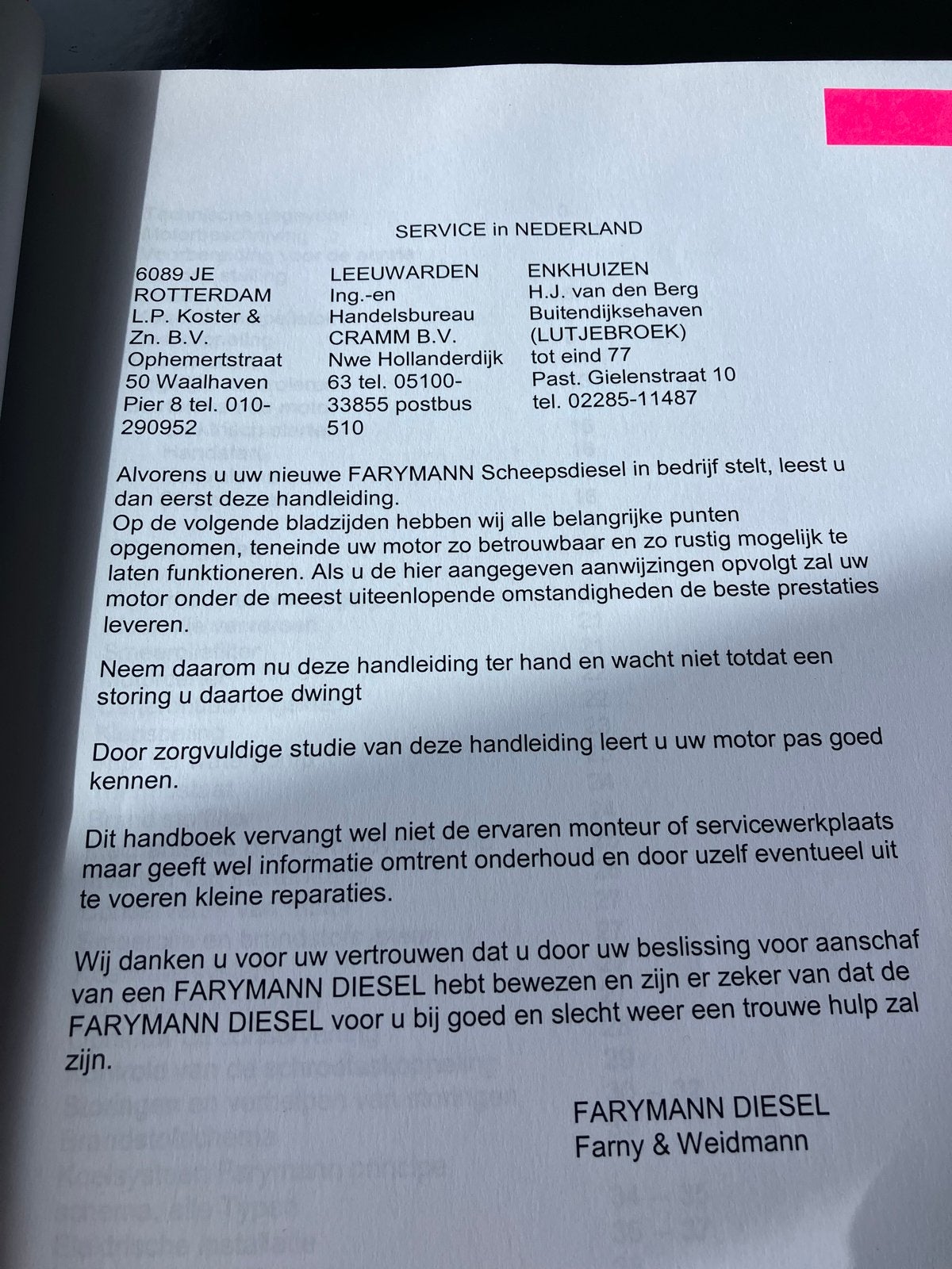 Farymann Diesel Scheepsdiesel Motor Handleiding, Ophalen of Verzenden, Gebruikt, Overige automerken