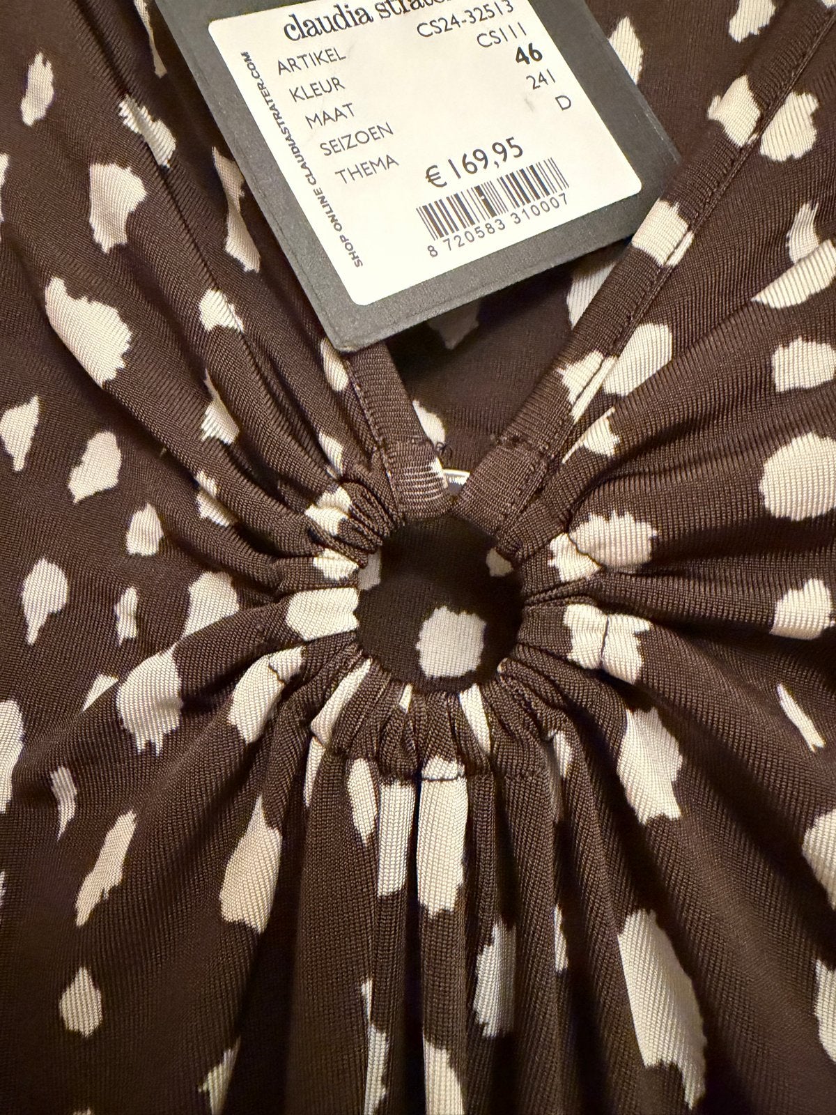 Claudia Sträter jurk met stippenprint en ringdetail, Bruin, Maat 46/48 (XL) of groter, Nieuw, Ophalen of Verzenden