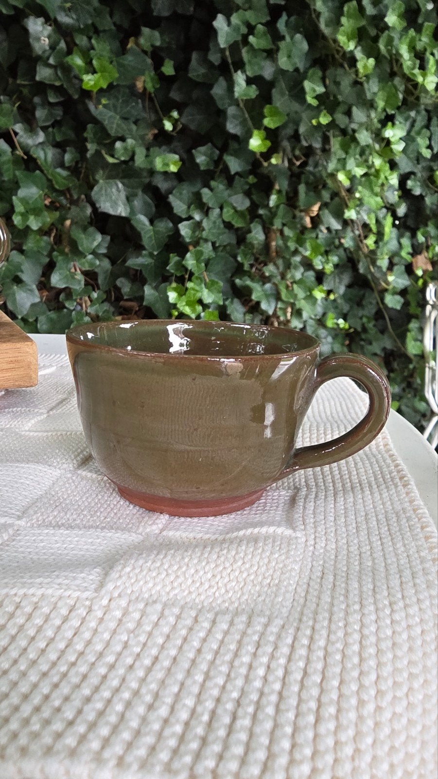 Set van 6 vintage kop en schotel, aardewerk, groen, Vintage, Ophalen of Verzenden, Zo goed als nieuw, Overige stijlen