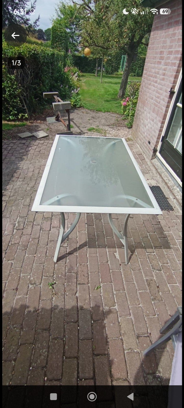 Glazen tuintafel zonder stoelen, Tuin en Terras, Tuintafels, Ophalen, Gebruikt, Rechthoekig, Aluminium