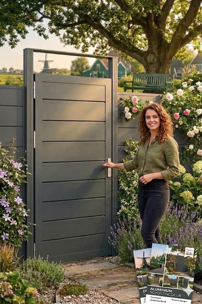 Schuttingdeur Aluminium in kozijnOmlijsting ALUMINIUM NIEUW, Ophalen, Minder dan 100 cm, Draaipoort, 150 tot 200 cm