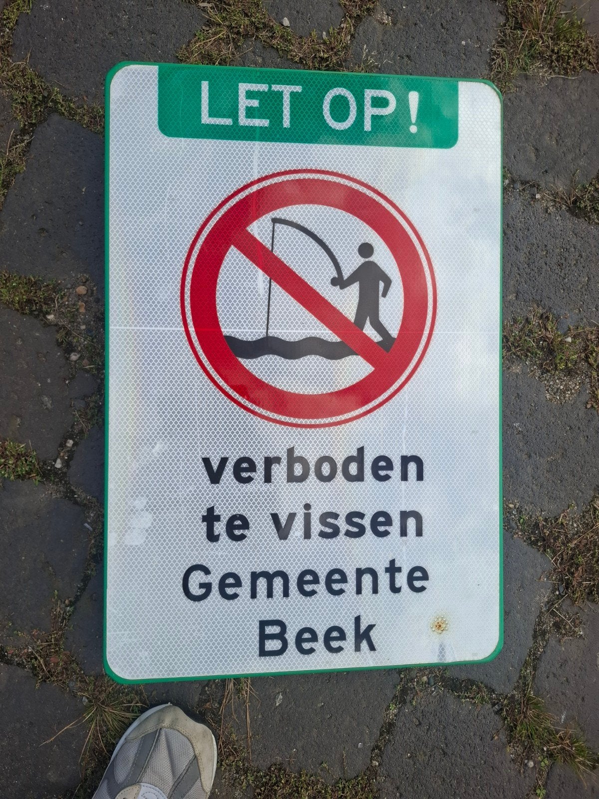 Groot reflecterend bord Verboden te vissen  Gemeente Beek, Ophalen of Verzenden