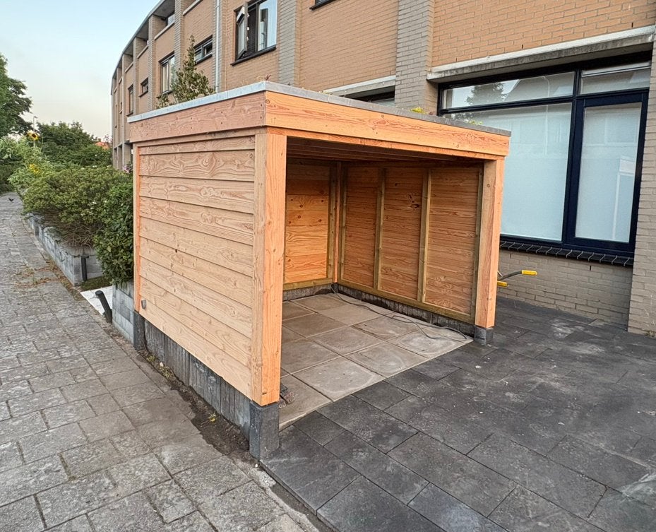 Houten overkapping/fietsberging Sedumdak 241x224x185, Tuin en Terras, Ophalen, Zo goed als nieuw, Veranda