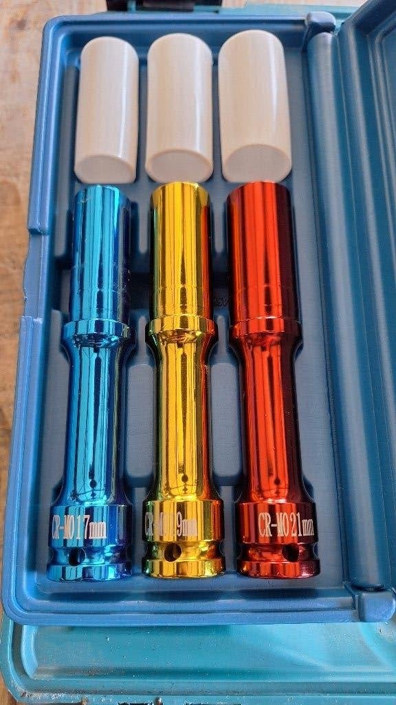 3 Delige Doppenset 17, 19, 21mm Wielmoerdoppen set. NIEUW!, ,, Nieuw, Ophalen of Verzenden, ,