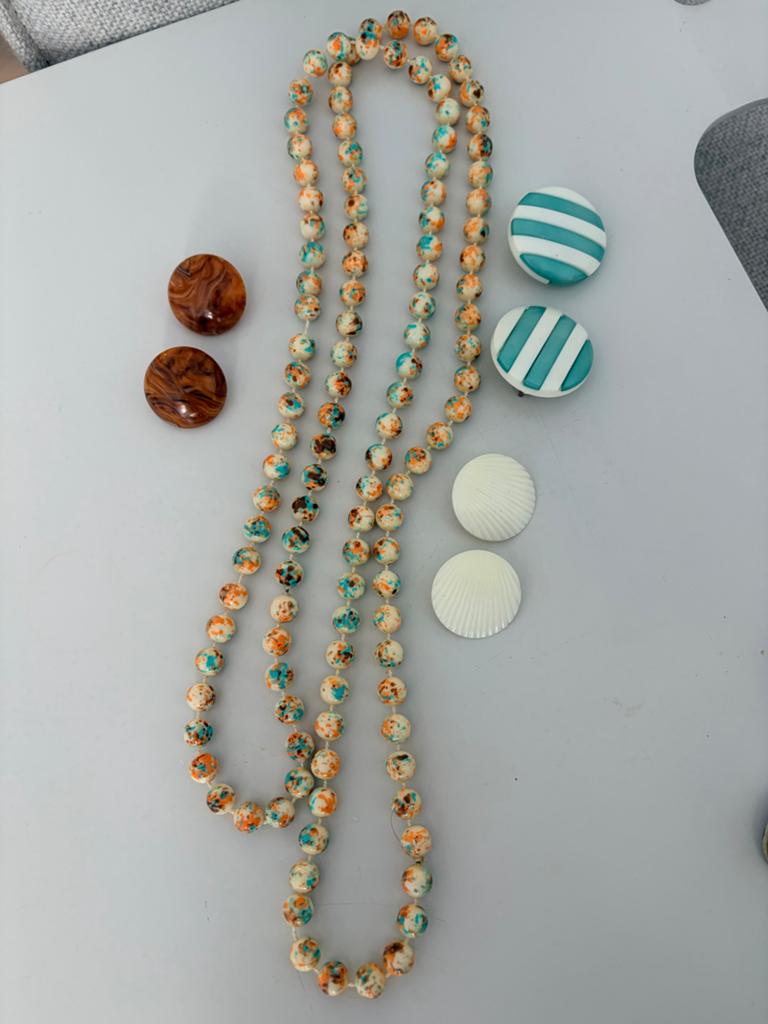 Vintage sieradenset: ketting en oorbellen, Sieraden, Tassen en Uiterlijk, Kettingen, Ophalen of Verzenden, Gebruikt, Overige kleuren
