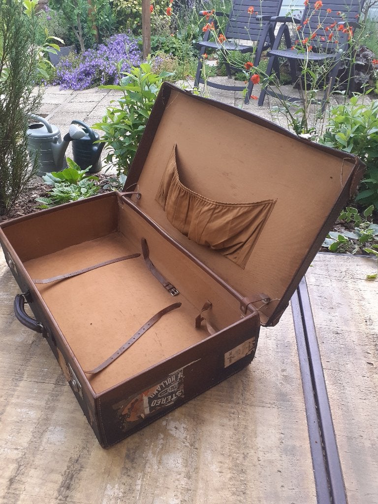 Oude leren koffer, Sieraden, Tassen en Uiterlijk, Koffers, Gebruikt, Slot, Leer, 35 tot 45 cm
