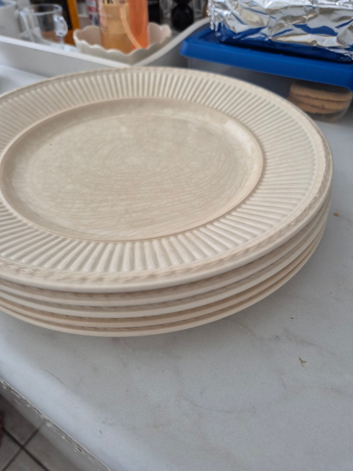 5 Wedgwood Edme Queen's Ware dinerborden, Gebruikt, Ophalen of Verzenden, Bord(en), Wedgwood